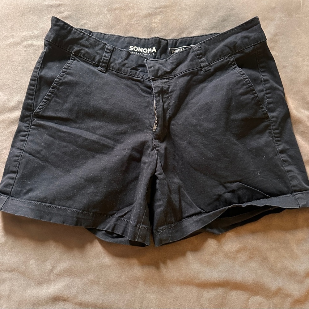 Sonoma Black Chino Shorts Stretch Cotton Casual Summer Size 8 Classic Pockets